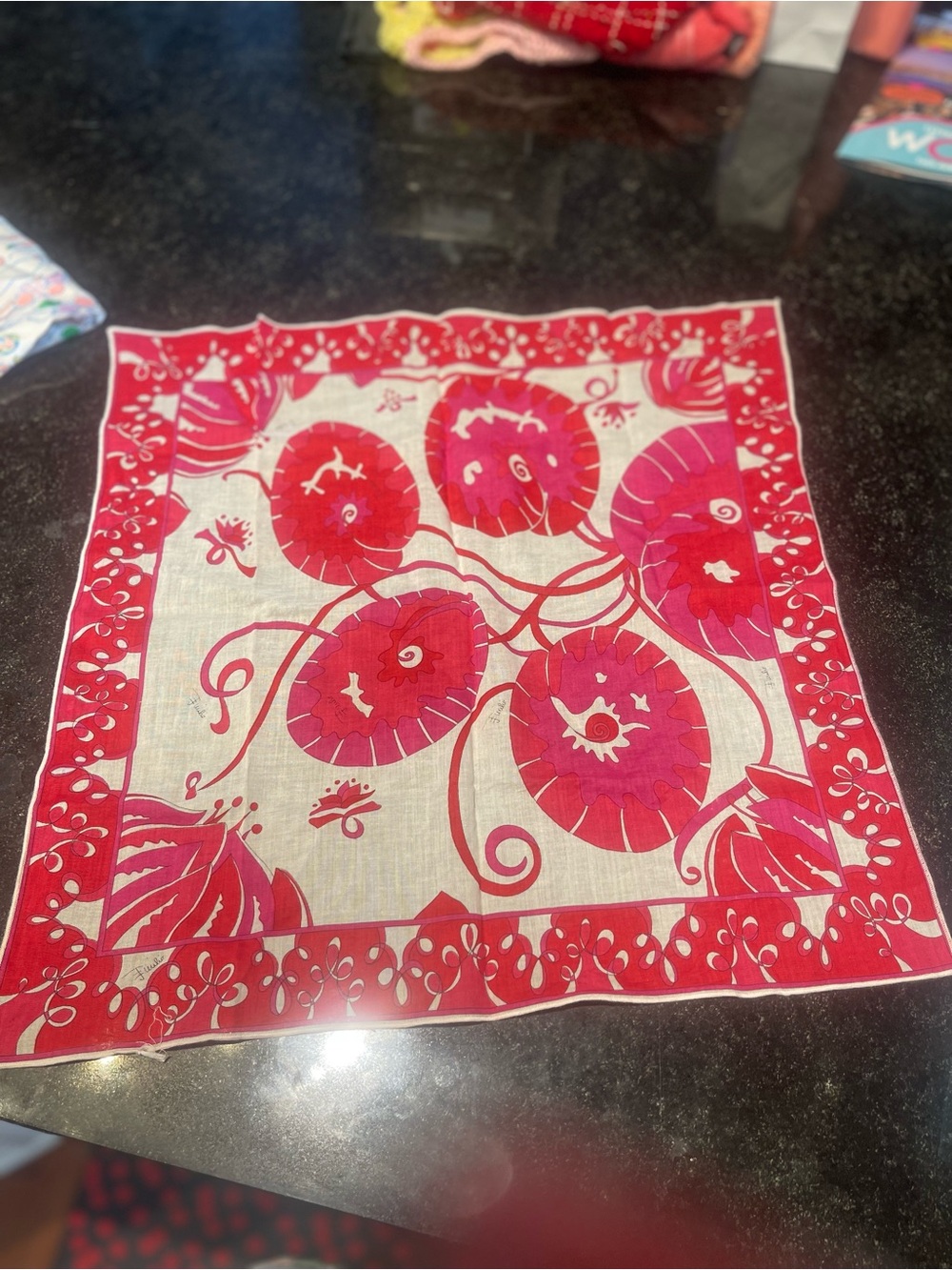 Emilio Pucci vintage Floral Silk Scarves in Red & Blue Turquoise. - Picture 2 of 5